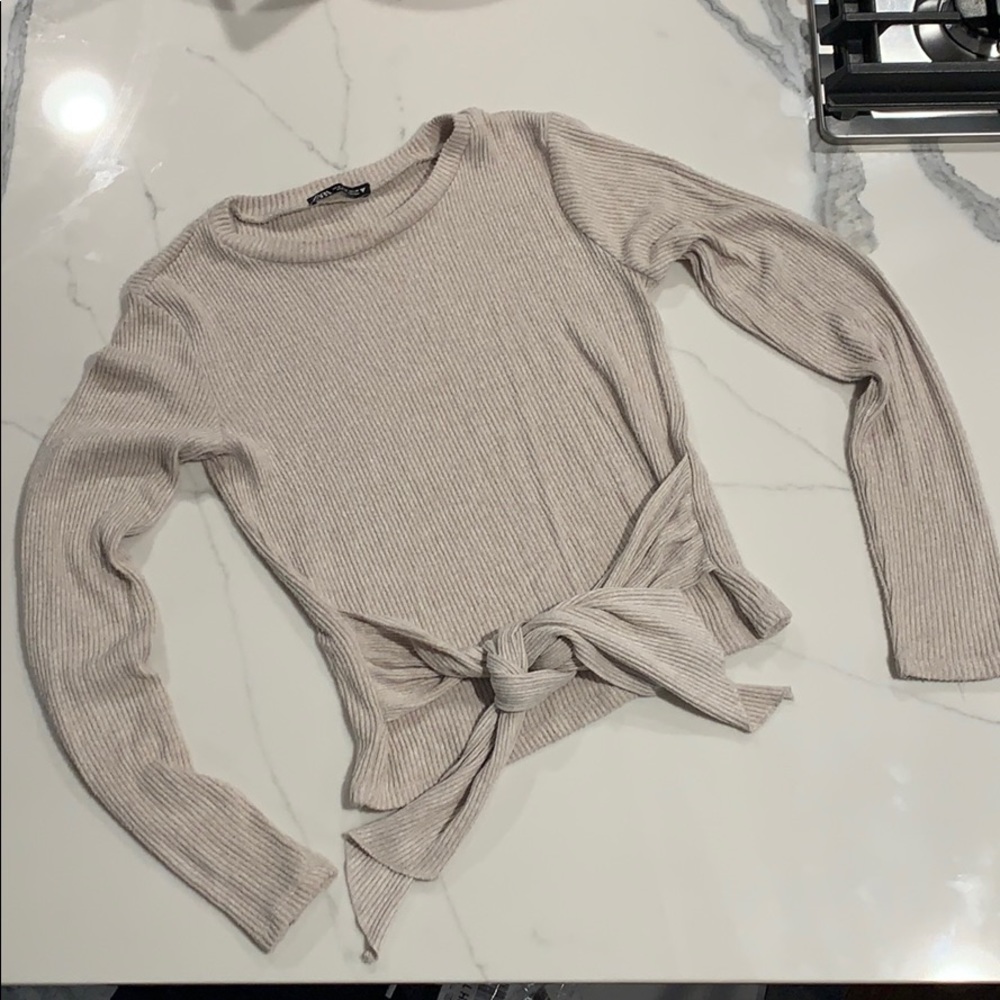 Zara Faux Wrap Crop Top Oatmeal sz M